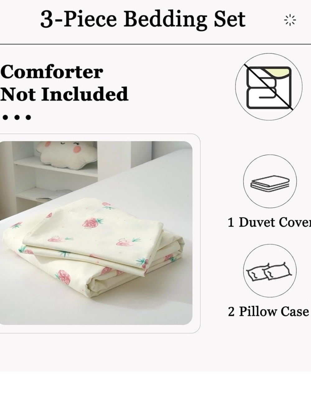 100% Cotton Queen Strawberry Print Cotton Bedding Duvet Cover Set-EUC - Picture 2 of 11